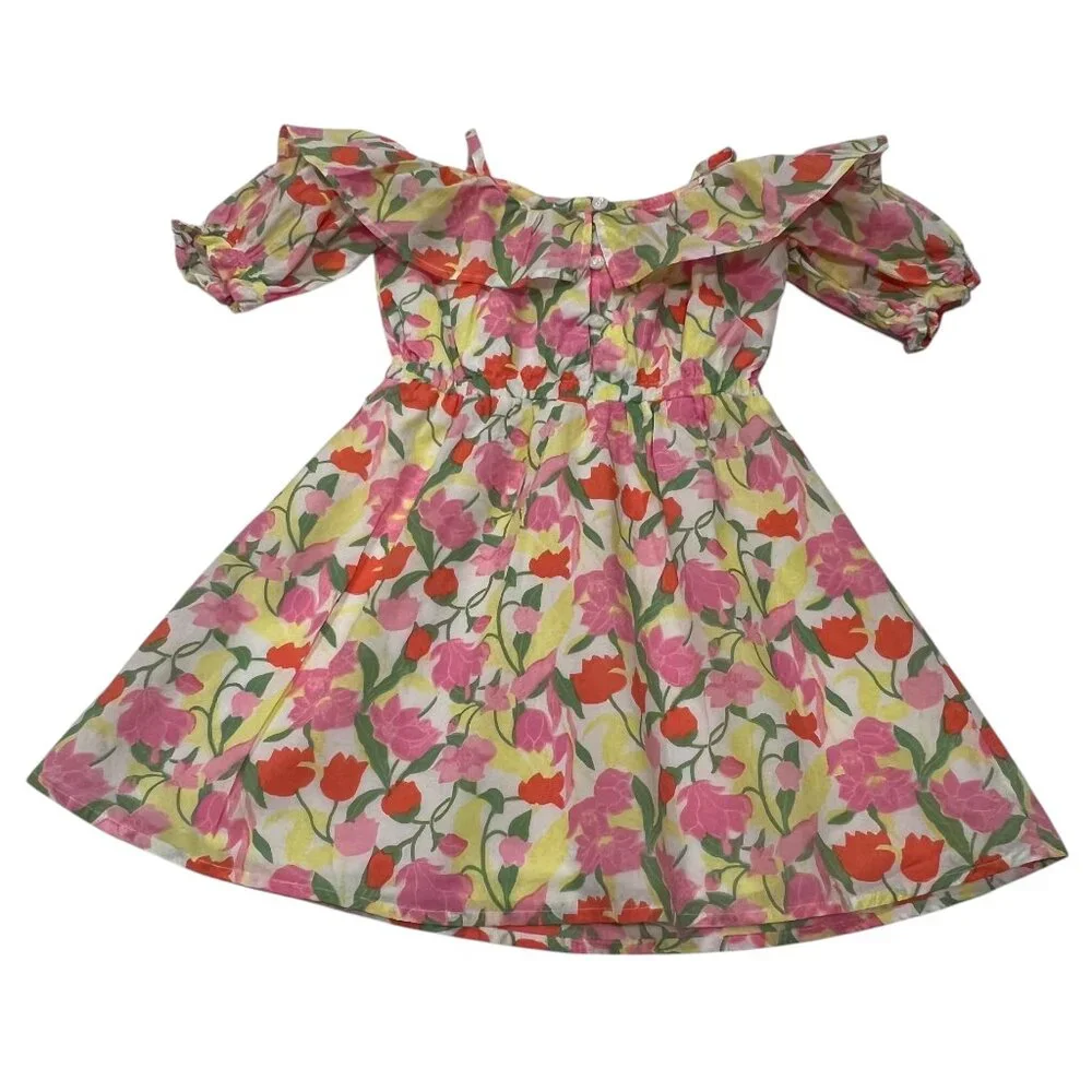Janie and Jack Short Sleeve Floral Dress, Pink Yellow, 4